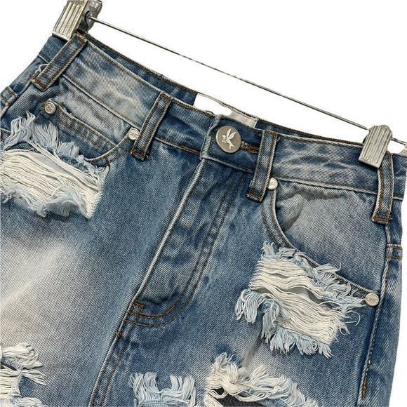 One Teaspoon High Waist Skirt 23 Long Rise Super Fitted Distressed Jean - Picture 4 of 9